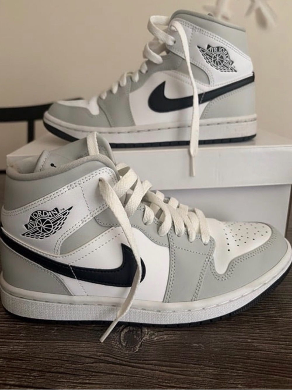 Nike Air Jordan 1 Mid White, Light Gray & Black